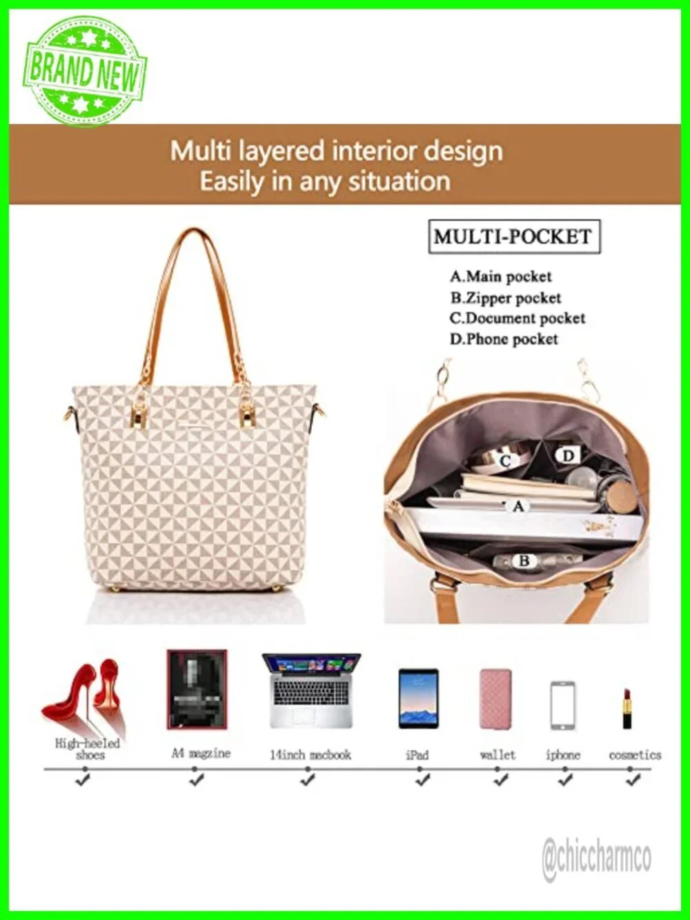 6pc Faux Leather Handbag Set Satchel Tote Shoulder Bag Clutch Purse